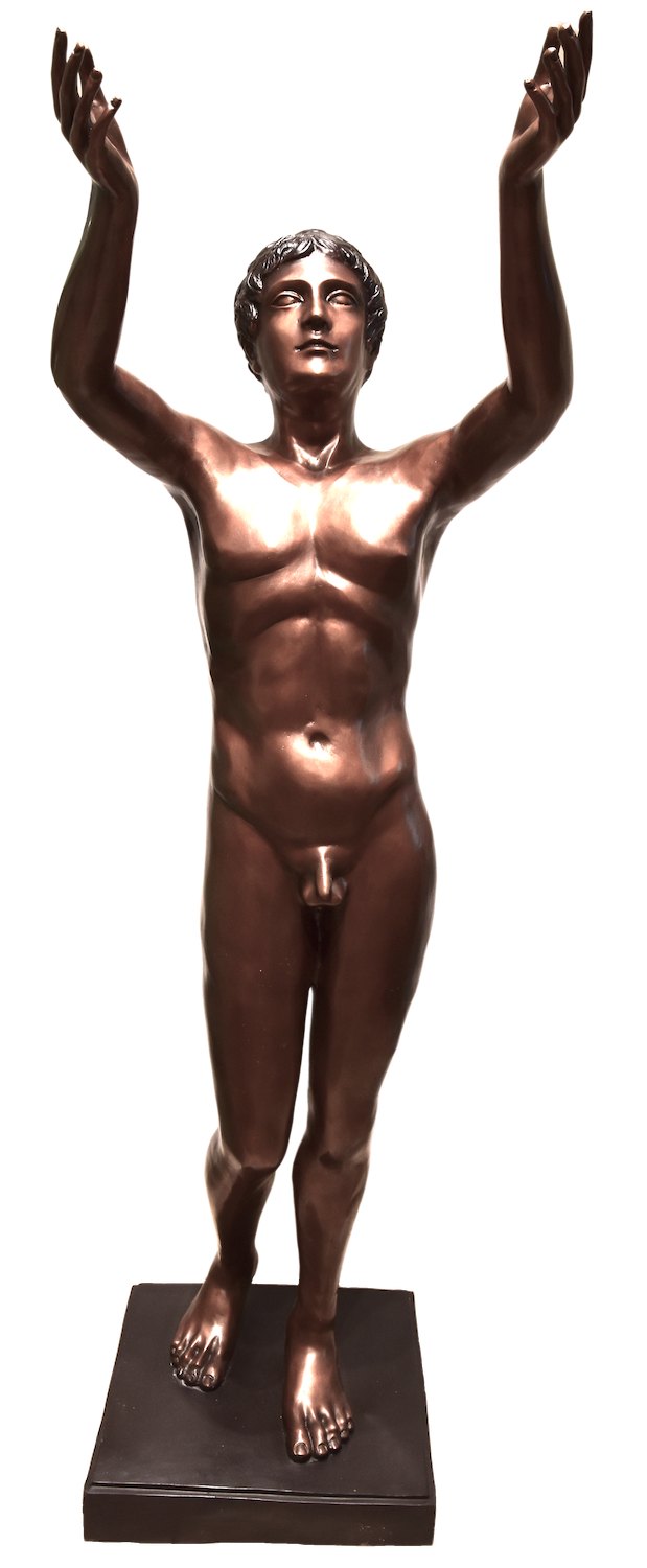 Bronzefigur BETENDER KNABE,  Originalgröße 130 cm, braun patiniert