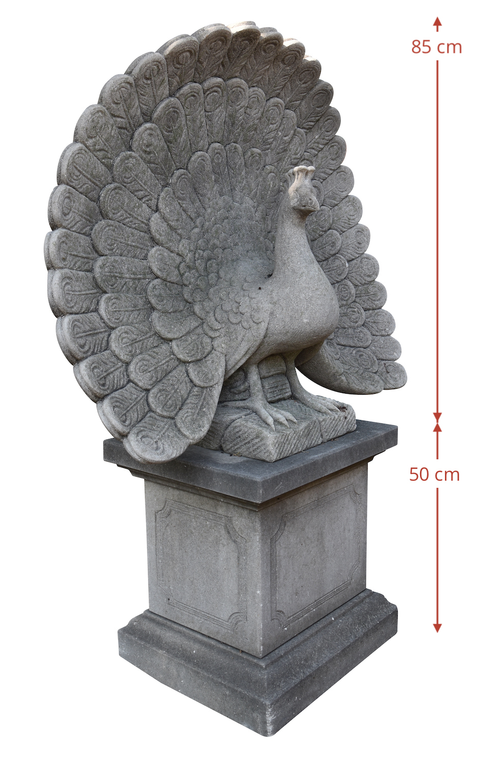 Steinfigur Vogel PFAU auf Steinpodest